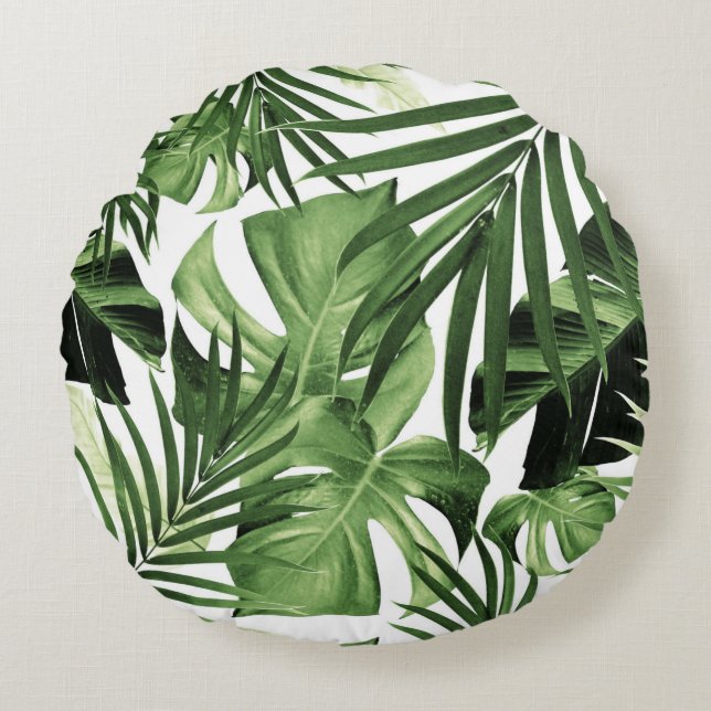 Tropical Jungle Leaves Pattern #12 Round Pillow (Front)