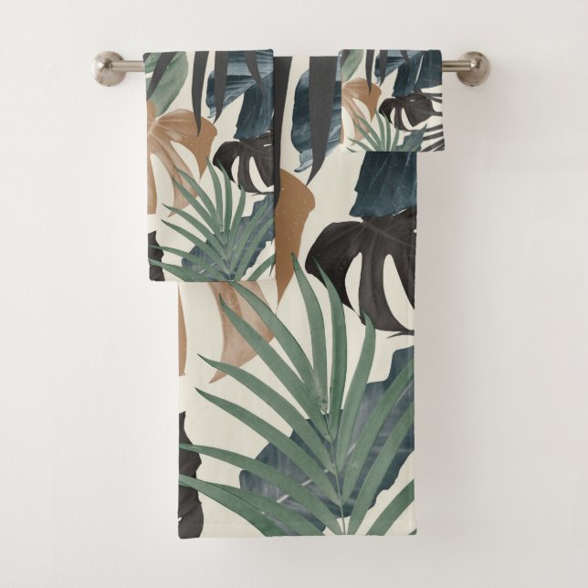 Tropical Jungle Leaves Pattern #13a  Bath Towel Set (Insitu)