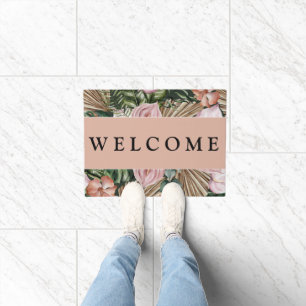 Tropical Jungle leaves Rainforest flowers Doormat