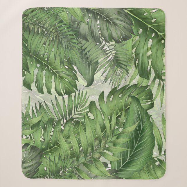 Tropical jungle leaves: seamless floral background sherpa blanket (Front)