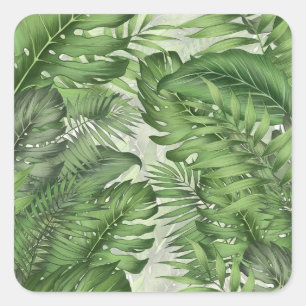 Tropical jungle leaves: seamless floral background square sticker