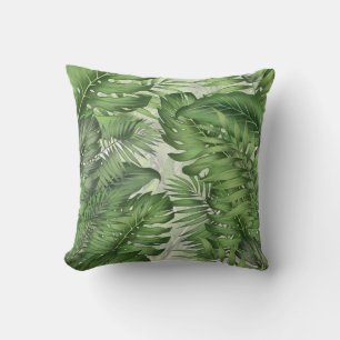 Tropical jungle leaves: seamless floral background throw pillow