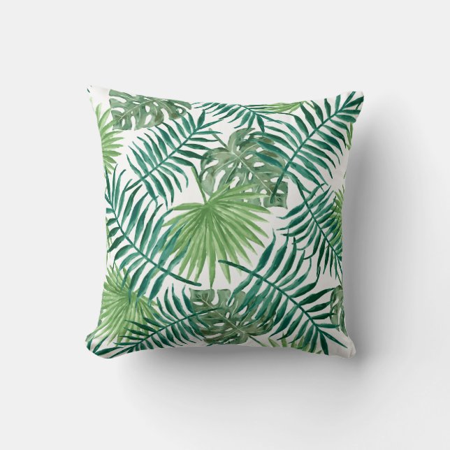 Tropical Jungle Leaves Throw Pillow (Front)