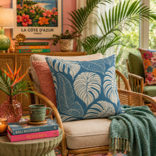 Tropical jungle leaves throw pillow