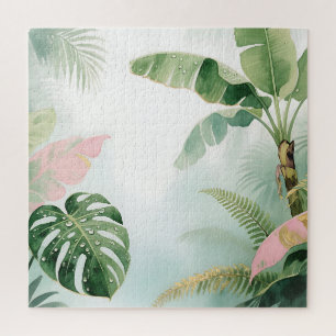 Tropical Jungle Leaves Watercolor Jigsaw Puzzle