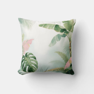 Tropical Jungle Leaves Watercolor Throw Pillow