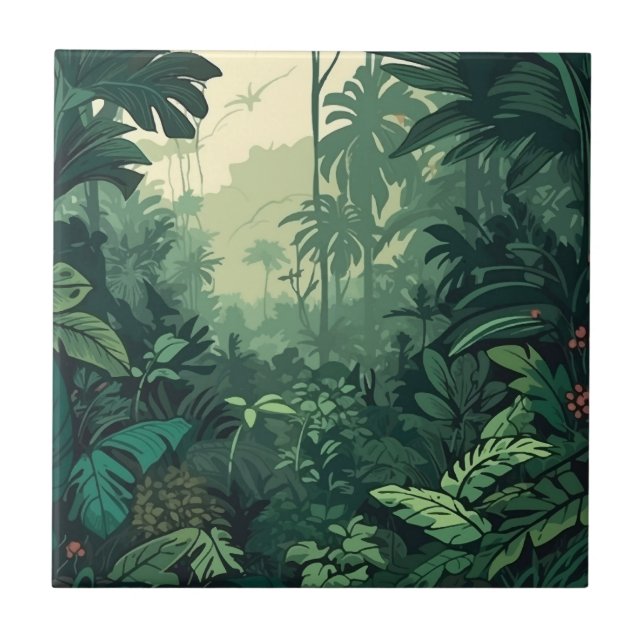 tropical jungle lush exotic vegetation nature plan tile (Front)