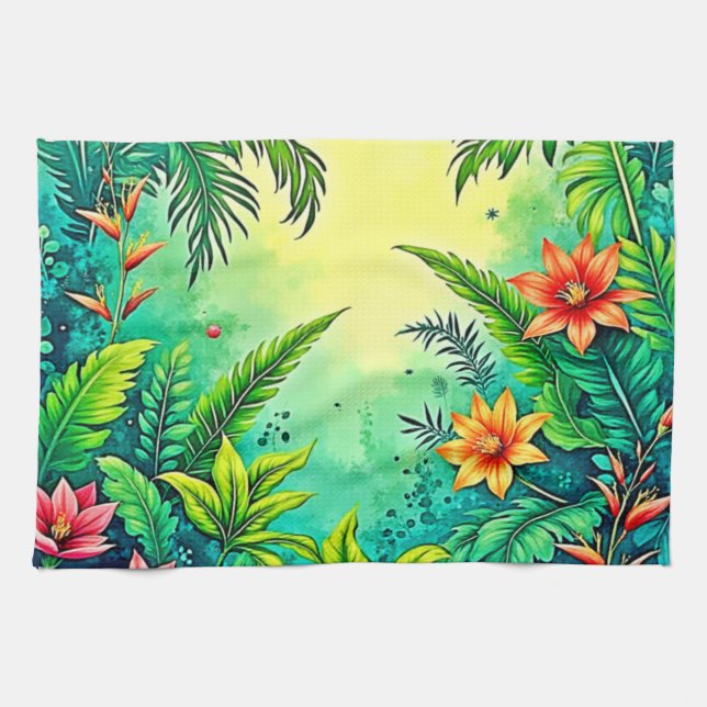 Tropical Jungle Lush Paradise Design Kitchen Towel (Horizontal)