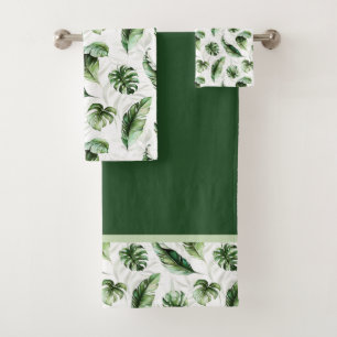 Tropical Jungle Monstera Leaves Bath Towel Set