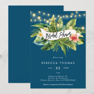 Tropical jungle navy bridal shower invitation
