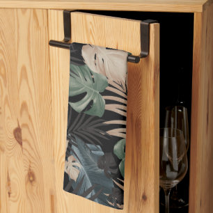 Tropical Jungle Night Leaves 13 - Repeating Kitchen Towel