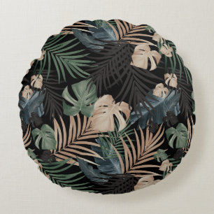 Tropical Jungle Night Leaves 13 - Repeating Round Pillow