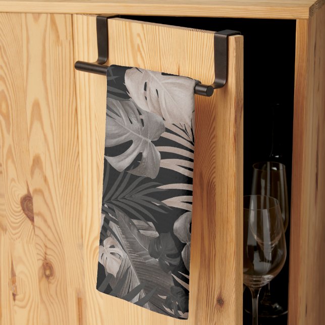 Tropical Jungle Night Leaves 8 - Repeating Kitchen Towel (Thirds Fold)