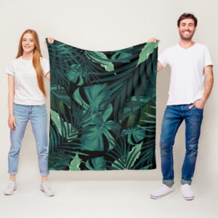 Tropical Jungle Night Leaves Pattern #1 #tropical Fleece Blanket