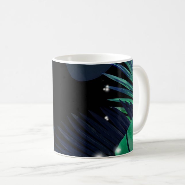 Tropical Jungle | Overlapping Palm Monstera Leaves Coffee Mug (Front Right)