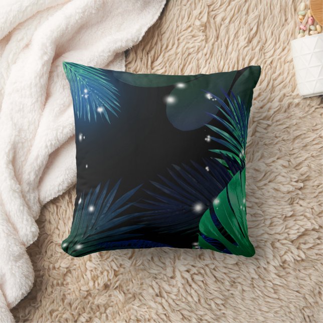 Tropical Jungle | Overlapping Palm Monstera Leaves Throw Pillow (Blanket)
