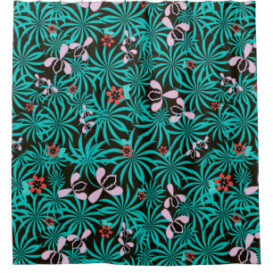 Tropical jungle palm leaves orchid flowers bloom c