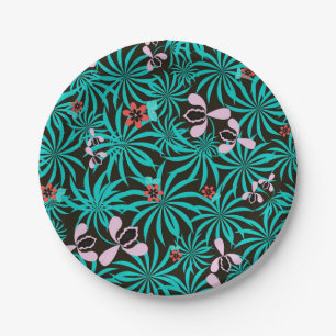 Tropical jungle palm leaves orchid flowers bloom c paper plate