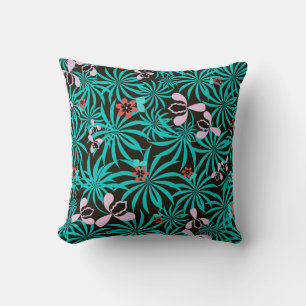 Tropical jungle palm leaves orchid flowers bloom c throw pillow