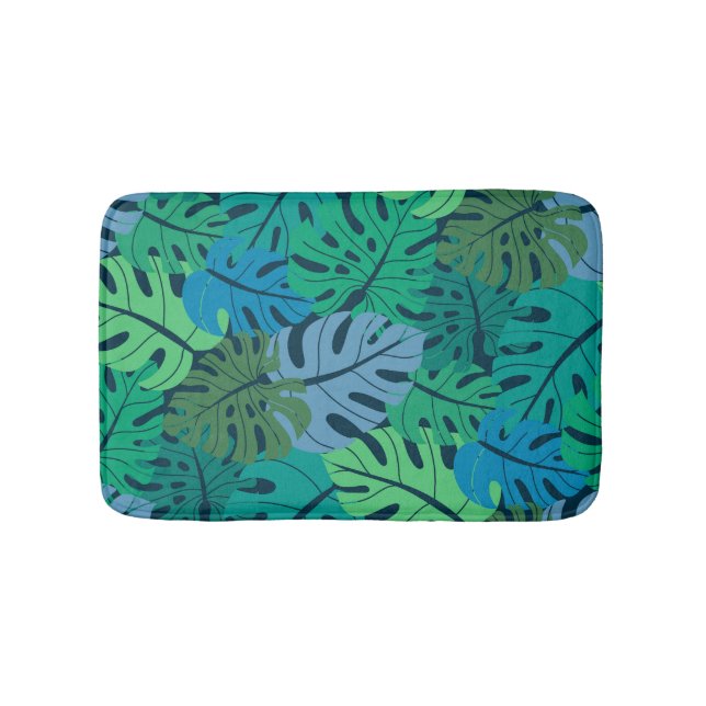 Tropical Jungle Palm Seamless Pattern Bath Mat (Front)