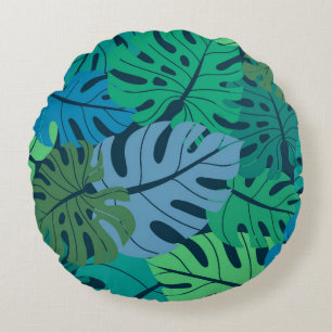 Tropical Jungle Palm Seamless Pattern Round Pillow