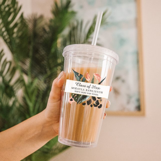 Tropical Jungle Pink Floral Graduation Acrylic Tumbler (Creator Uploaded)
