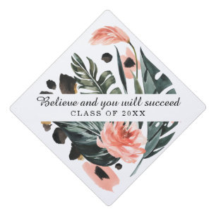 Tropical Jungle Pink Floral Graduation Cap Topper