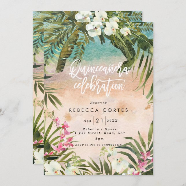 tropical jungle Quinceanera 15th birthday Invitation (Front/Back)