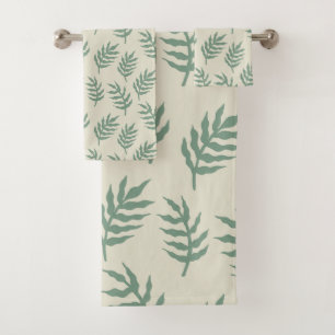 Tropical Jungle Rainforest  Fern Leaves Pattern  Bath Towel Set