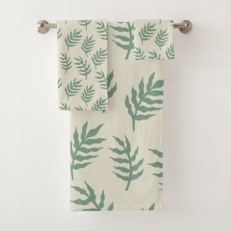 Tropical Jungle Rainforest  Fern Leaves Pattern  Bath Towel Set