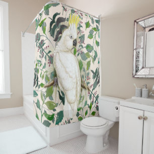 Tropical Jungle Retro 50's Cockatoo Shower Curtain