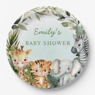 Tropical Jungle Safari Animal greenery baby shower Paper Plate