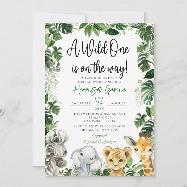 Tropical Jungle Safari Animals Baby Shower Invitation (Front)
