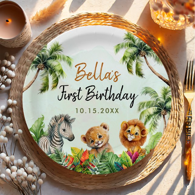 Tropical Jungle Safari Animals Birthday Paper Plate (Creator Uploaded)