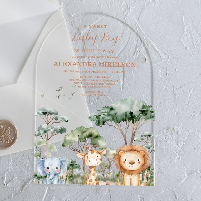 Tropical Jungle Safari Animals Boy Baby Shower Acrylic Invitations (Creator Uploaded)