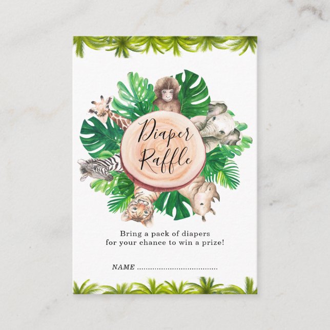 Tropical Jungle Safari Animals Boy Baby Shower Enclosure Card (Front)