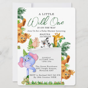 Tropical Jungle Safari Animals Boy Baby Shower  In Invitation