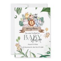Tropical Jungle Safari Animals Boy Baby Shower Inv