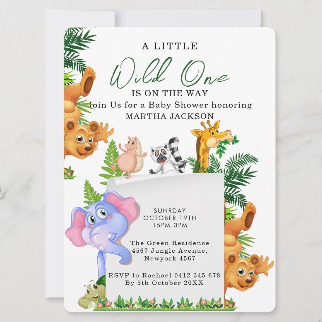 Tropical Jungle Safari Animals Boy Baby Shower  Invitation (Front)