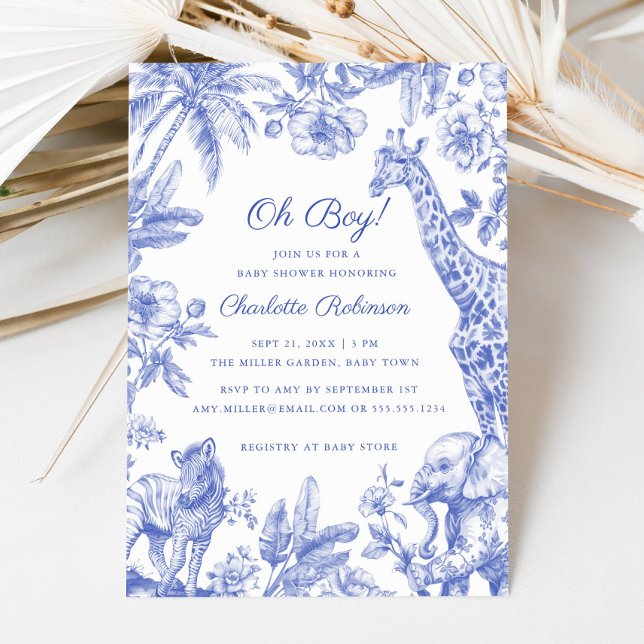 Tropical Jungle Safari Animals Boy Baby Shower Invitation (Tropical Jungle Safari Animals Boy Baby Shower Invitation)
