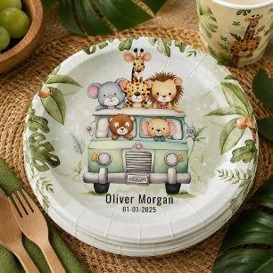 Tropical Jungle Safari Animals Boy Baby Shower Paper Plate
