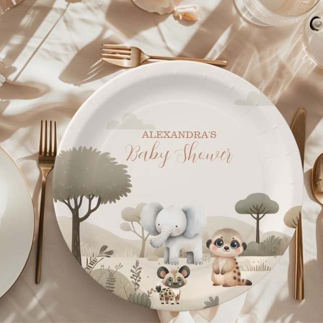 Tropical Jungle Safari Animals Boy Baby Shower Paper Plate (Creator Uploaded)