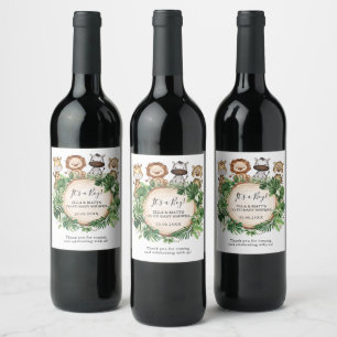 Tropical Jungle Safari Animals Co-Ed Baby Shower Wine Label