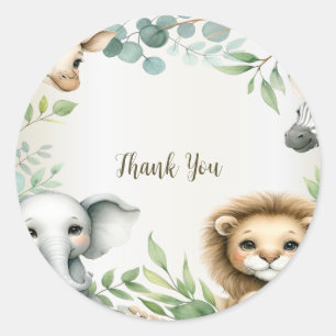 Tropical Jungle Safari Animals Green Leaves Party Classic Round Sticker