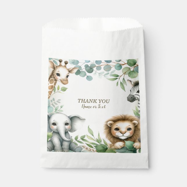 Tropical Jungle Safari Animals Green Leaves Party Favour Bag (Front)