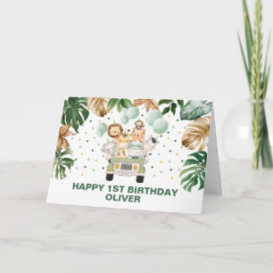 Tropical Jungle Safari Animals Happy Birthday Card