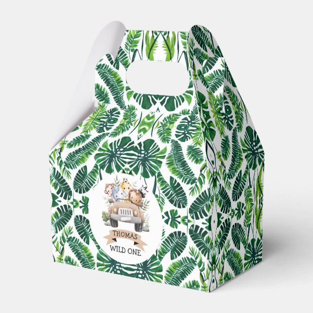 Tropical Jungle Safari Animals Party Favor Box (Front Side)