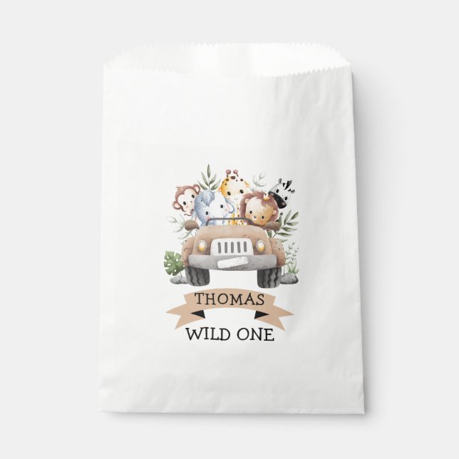 Tropical Jungle Safari Animals Party Favour Bag (Front)