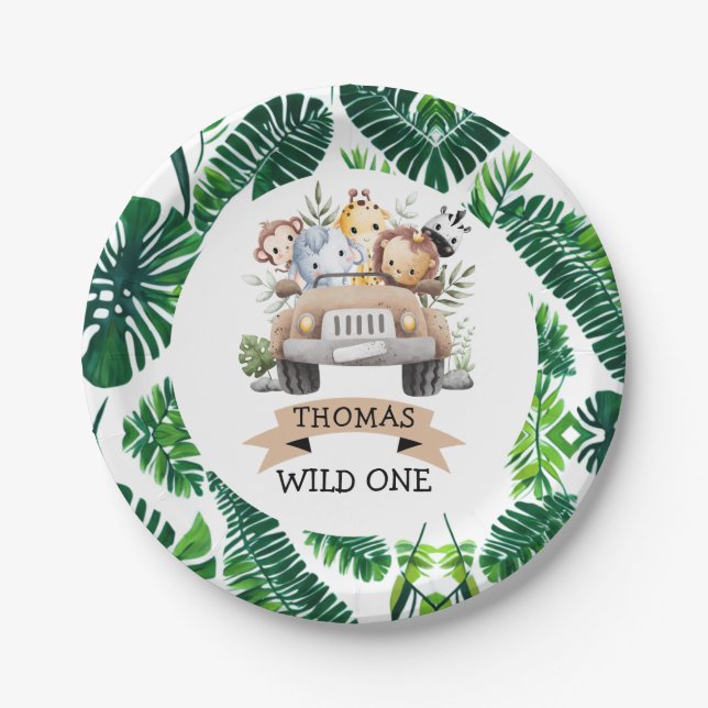 Tropical Jungle Safari Animals Party Paper Plate (Front)