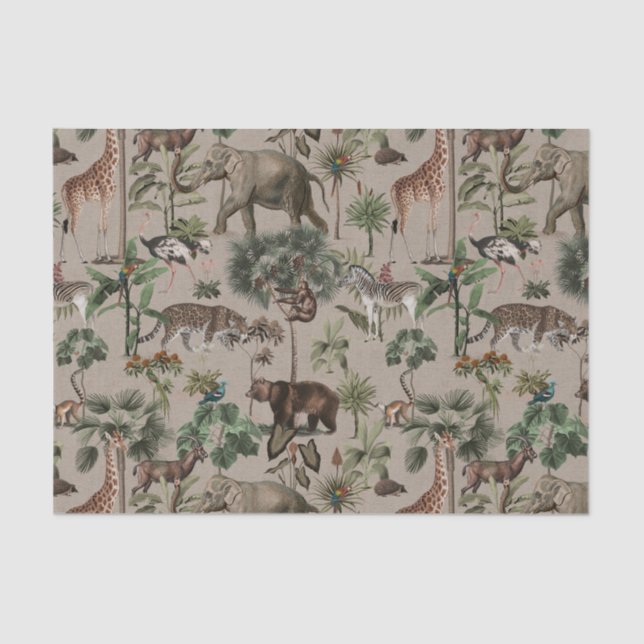 Tropical Jungle Safari Animals Pattern Tissue Paper (Front)